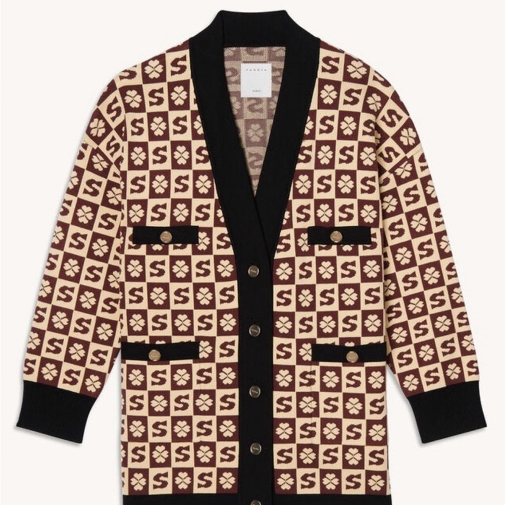 Sandro Brown and Cream Patterned Cardigan